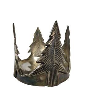 Vintage Silverplate over Solid Brass Christmas Tree Jar Candle Holder Farmhouse